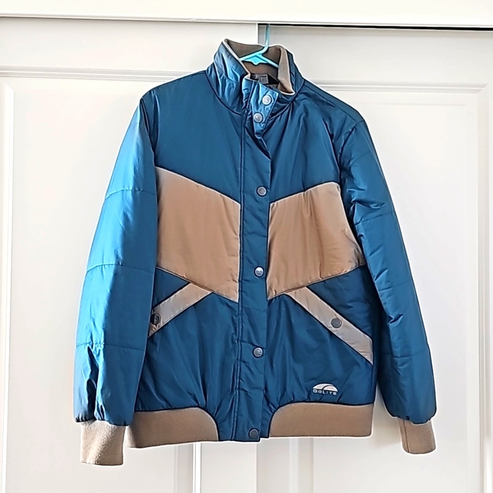 GOLITE Puffer Jacket Women's Full Zip/Snap Teal and Tan Size Large